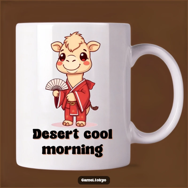 Funny Camel Kimono Mug: Smiling Desert Dweller with Fan Gift