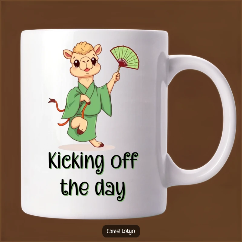 Funny Kicking Camel Mug: Green Kimono Fan Fighter Gift