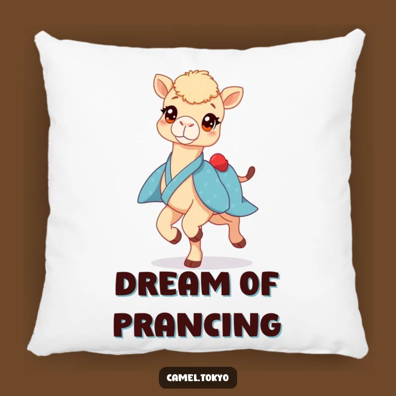 Funny Prancing Camel Pillow: Cozy Blue Kimono Cushion for Happy Rest