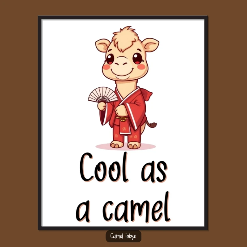 Funny Camel Kimono Poster: Smiling Fan-Wielding Dweller Art