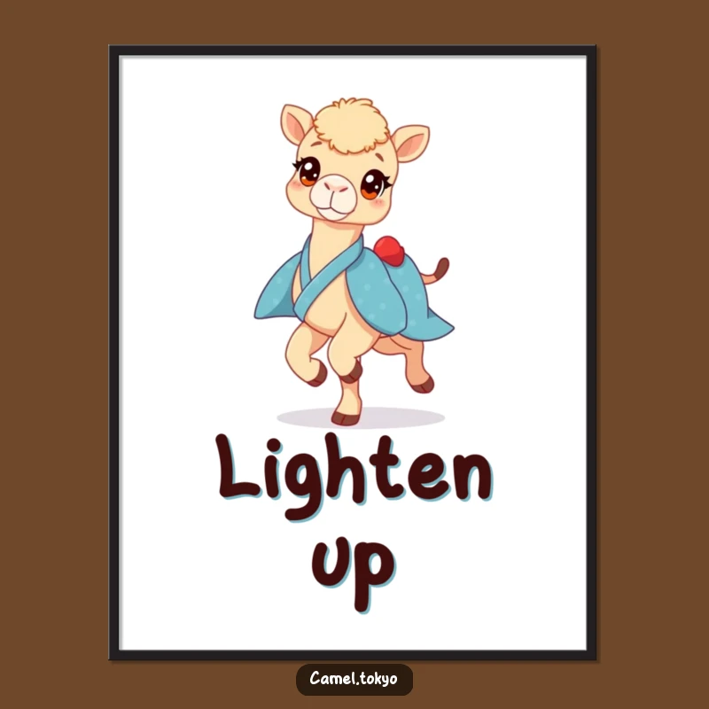 Funny Prancing Camel Poster: Blue Kimono Dancer Art for Cheerful Walls