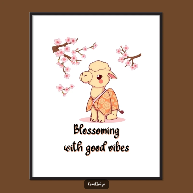 Funny Free Printable Wall Art: Camel Kimono Blossom Scene - Downloadable Decor