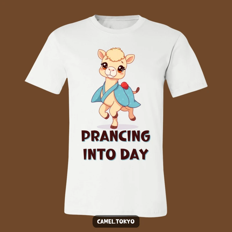 Funny Prancing Camel T-Shirt: Blue Kimono Dancer Tee for Joyful Souls